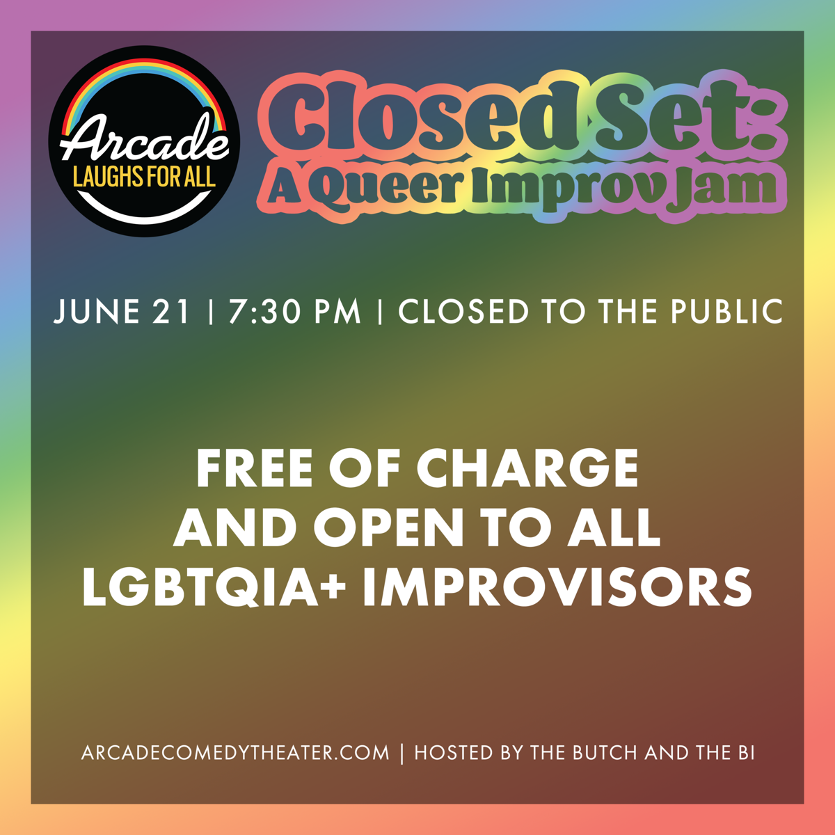 Poster for Closed Set: Queer Improv Jam w/ The Butch and The Bi