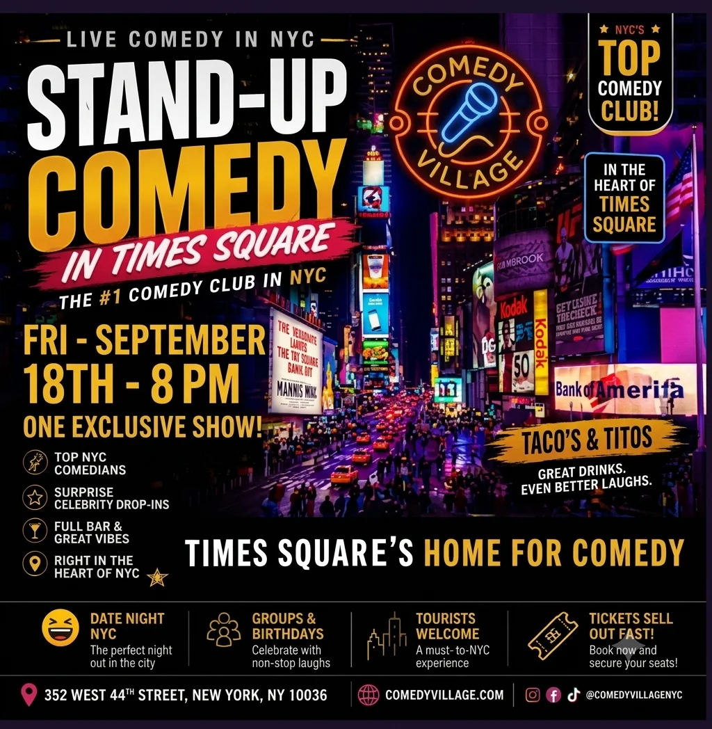 Poster for Times Square Comedy | Fri, September 18th @8 PM