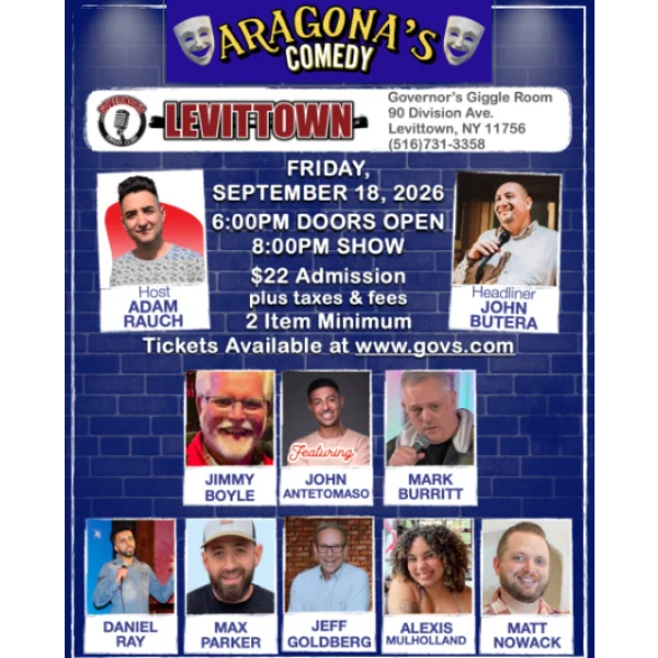 Poster for ARAGONA'S COMEDY - SPECIAL EVENT - FRIDAY, 9/18 @ 8:00PM IN THE GIGGLE ROOM