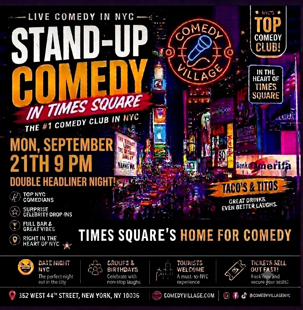 Poster for Times Square Comedy | Mon, September 21st @9 PM