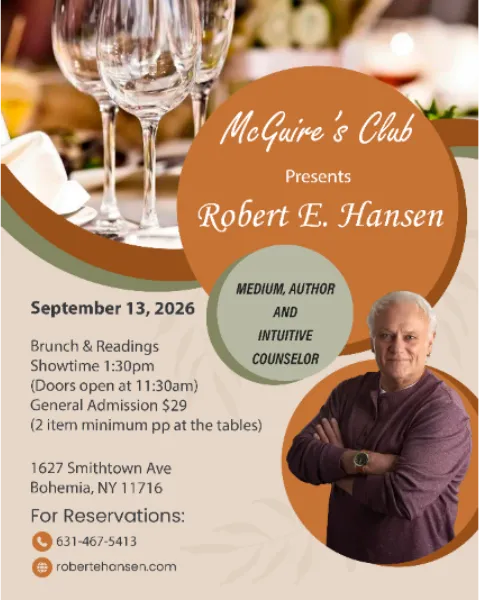 Poster for ROBERT HANSEN - PSYCHIC MEDIUM - SPECIAL EVENT - SUNDAY, SEPTEMBER 13, 2026 @1:30PM
