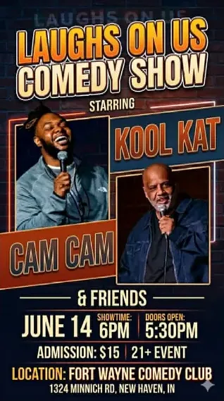 Poster for LAUGHS ON US with CAM CAM & KOOL KAT