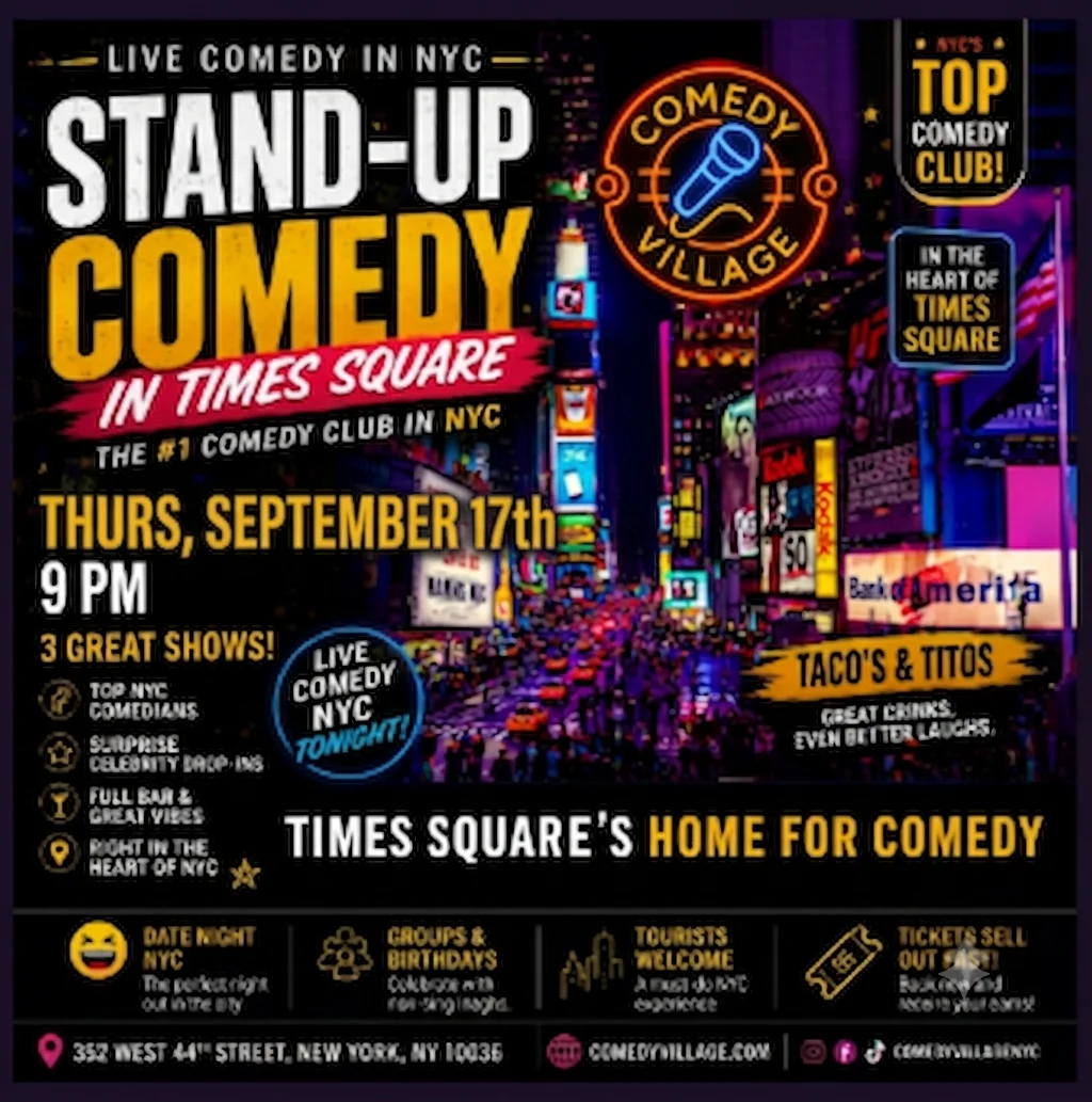 Poster for Times Square Comedy | Thurs, September 17th @9 PM