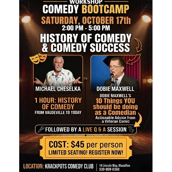 Poster for COMEDY WORKSHOP - THE HISTORY OF COMEDY & 10 THINGS YOU SHOULD BE DOING AS A COMEDIAN