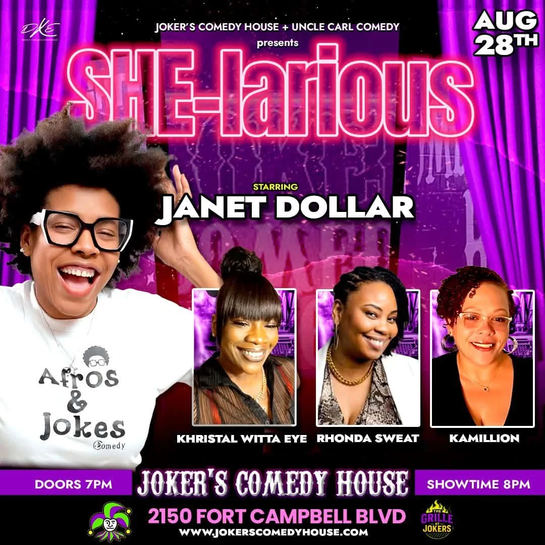 Poster for She-larious live, Headlining Janet Dollar