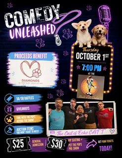 Poster for Comedy Unleashed, Benefitting Diamonds in the Ruff Rescue