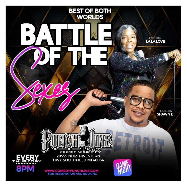 Poster for BATTLE OF THE SEXES GAME NIGHT - HOSTED BY: LALA LOVE & SHAWN E