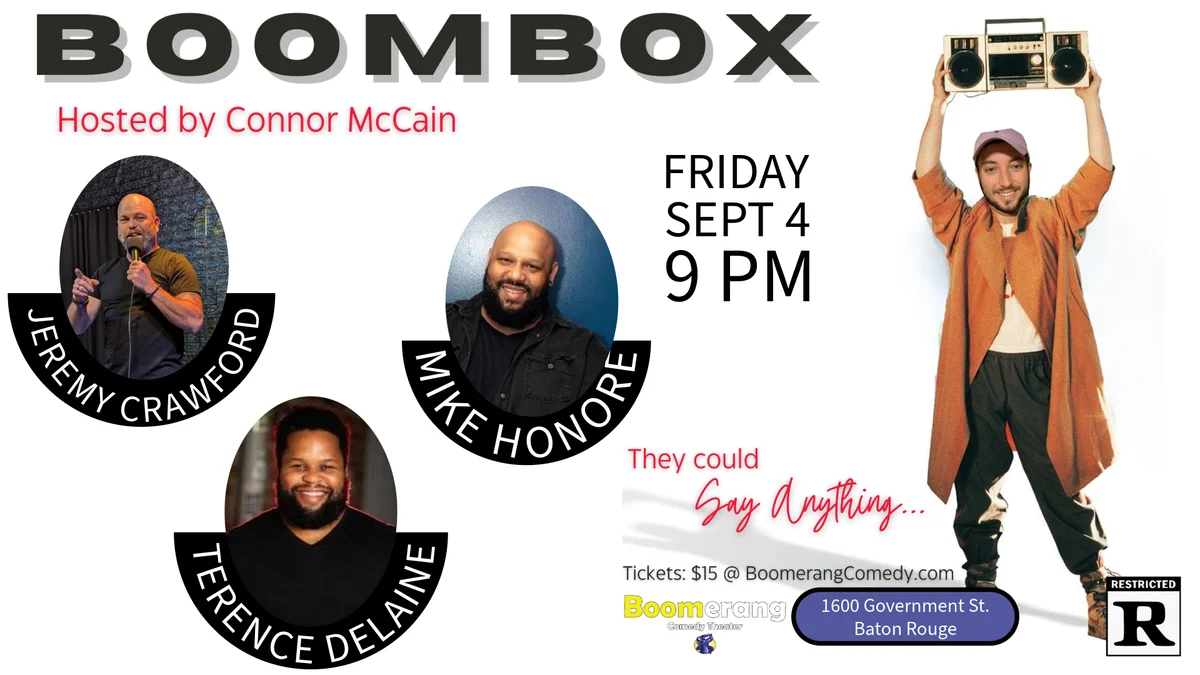 Poster for BOOM BOX STANDUP SHOWCASE - AUGUST (1)
