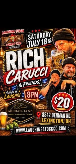 Poster for A Night of Comedy at Michael Lynn Winery and Brewing featuring Rich Carucci