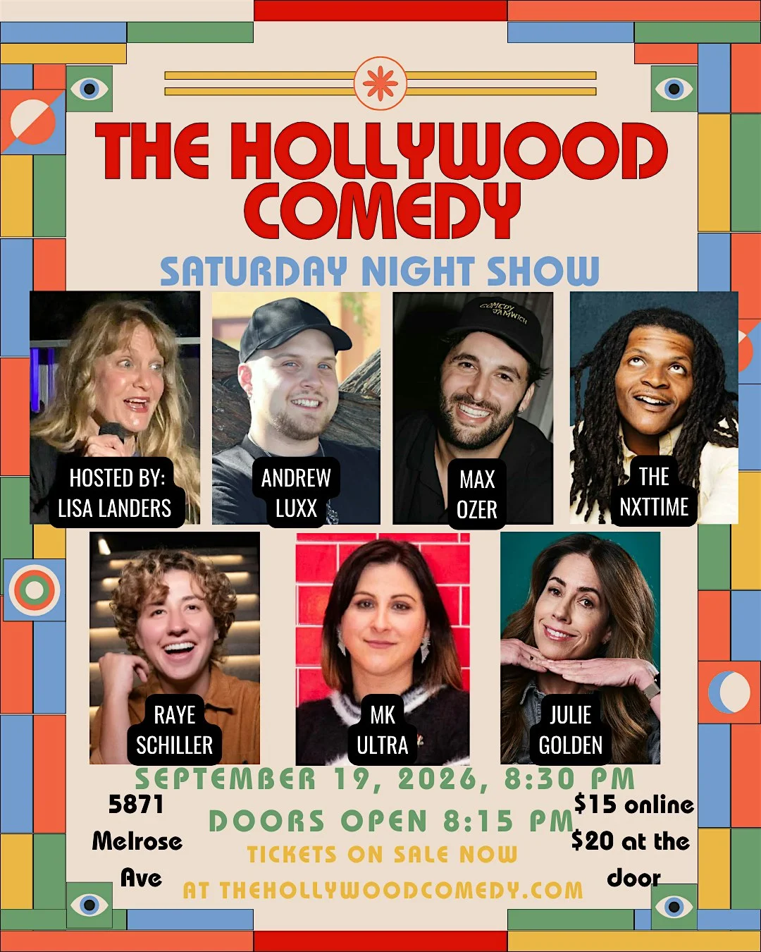 Poster for Saturday Night Standup Comedy Performance at The Hollywood Comedy