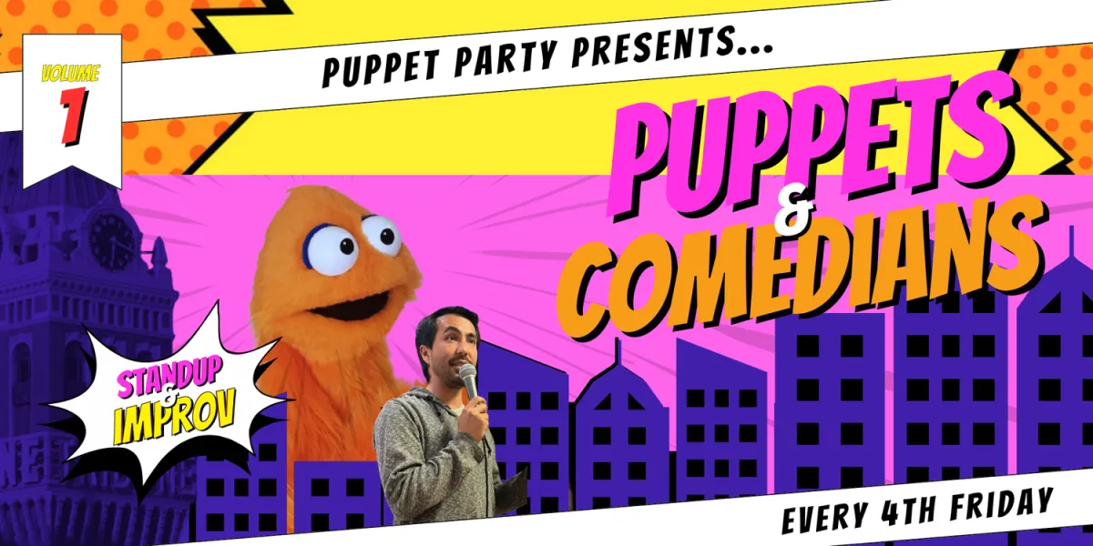 Poster for Puppet Party presents… Puppets & Comedians