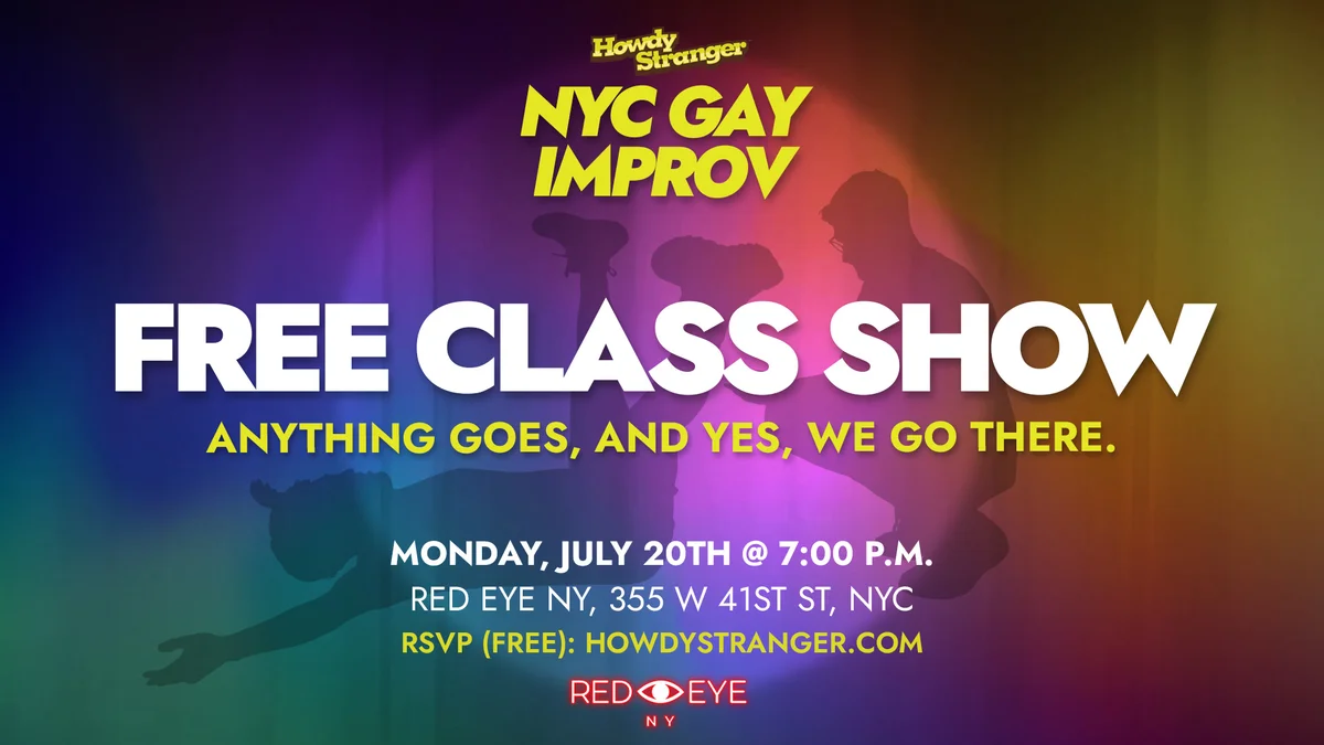 Poster for FREE NYC Gay Improv Class Show: Montage