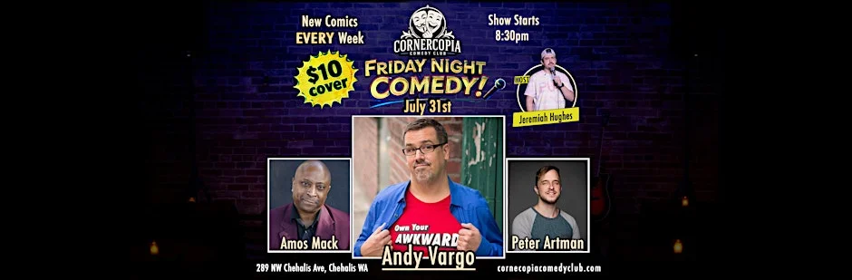 Poster for Friday Night Comedy featuring Andy Vargo!