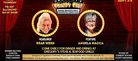 Poster for Sept 3-Sept 5 Gregory's Comedy Club