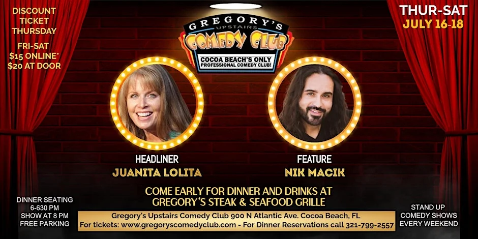Poster for July 16-July 18 Gregory's Comedy Club