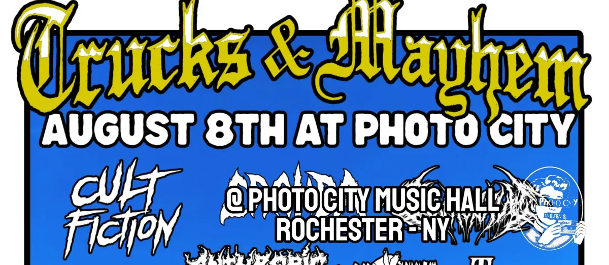 Poster for Trucks & Mayhem - Feat: Cult Fiction, Crahda, Scvrecrvw, Drag HC, Anthropic, Thorns For Lovers, & Dead Laughter