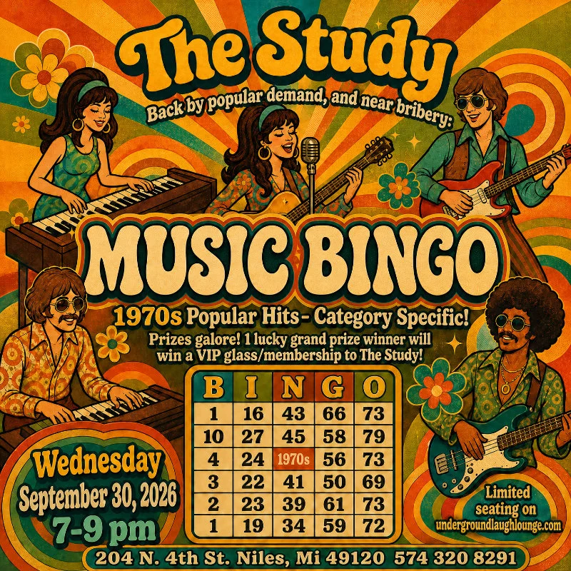 Poster for 1970s Music Bingo