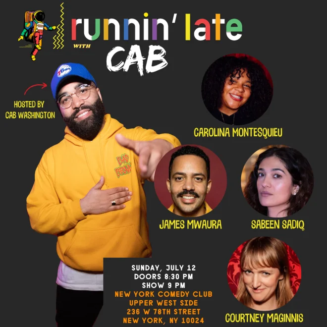 Poster for Runnin' Late ft: James Mwaura, Carolina Montesquieu, Sabeen Sadiq, Courtney Maginnis, Colin Cab Washington
