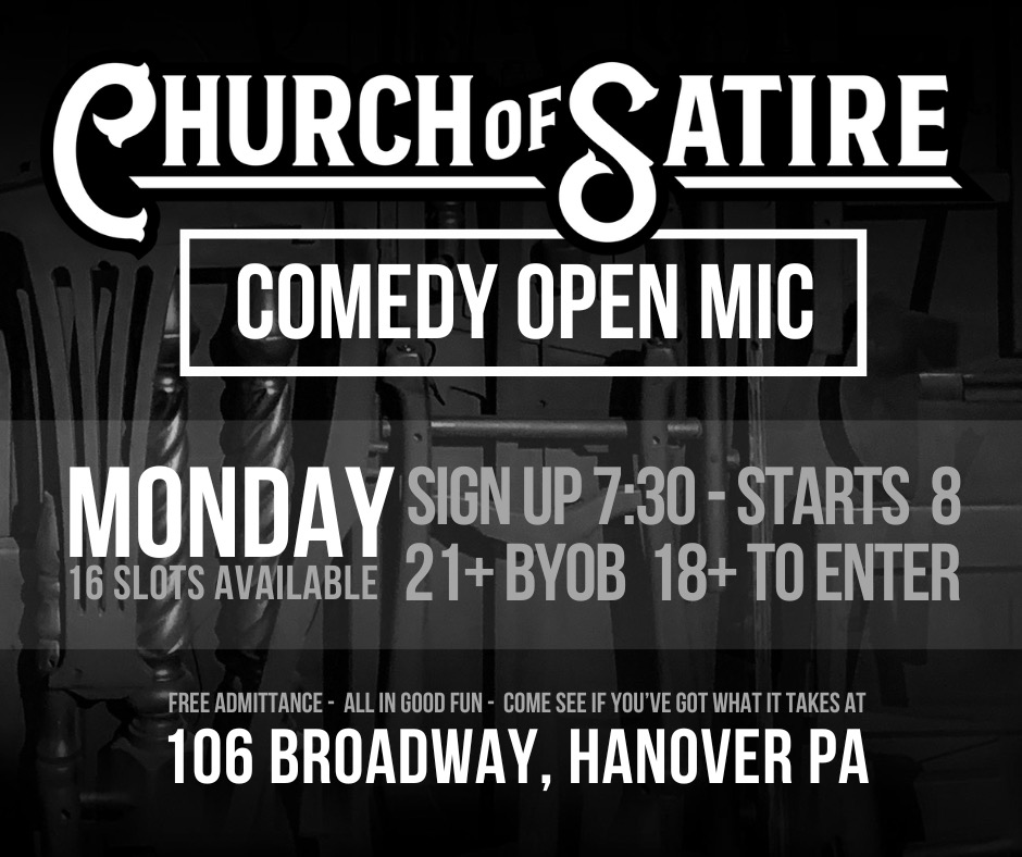 Poster for Church of Satire Open Mic Night