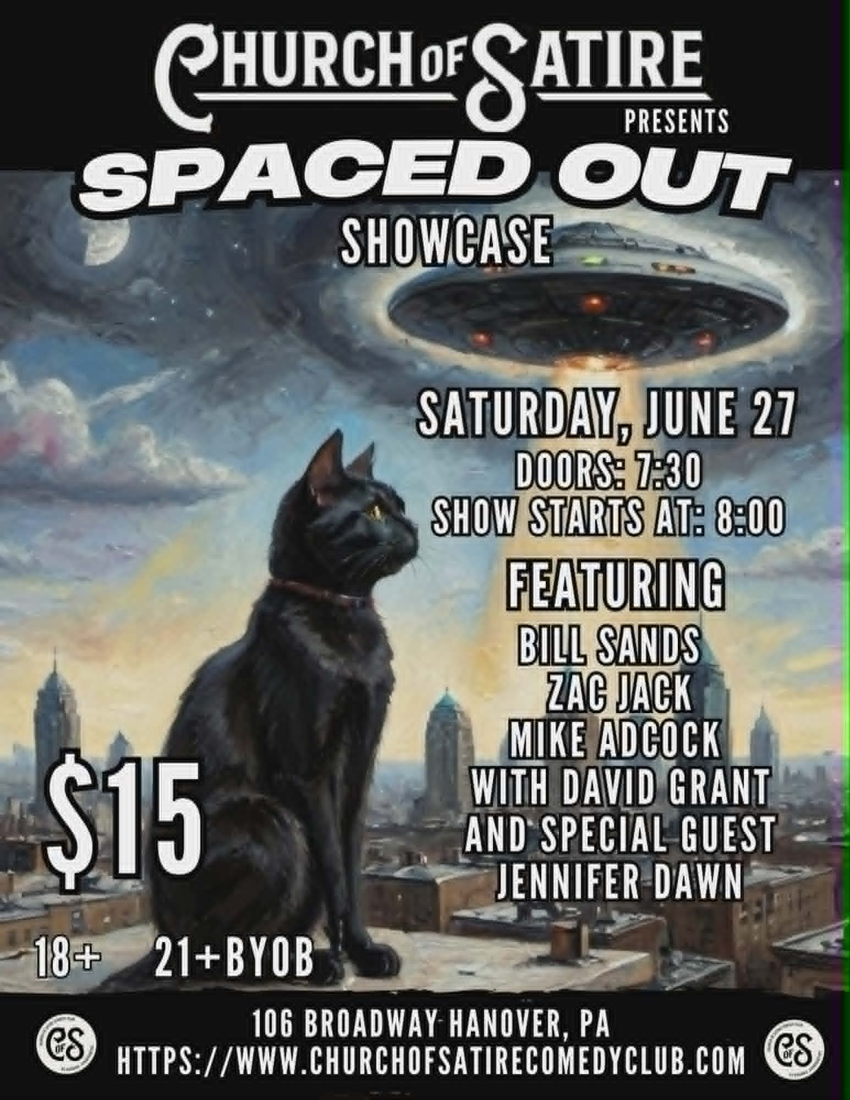 Poster for Church of Satire Presents: The Spaced Out Comedy Showcase