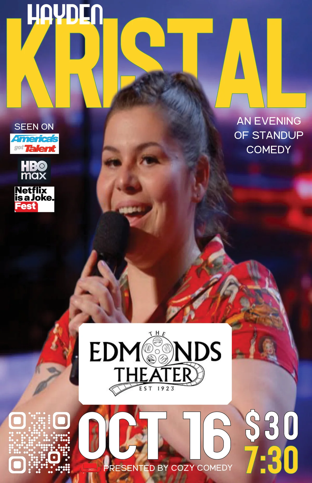 Poster for Hayden Kristal Live at Edmonds Theater!