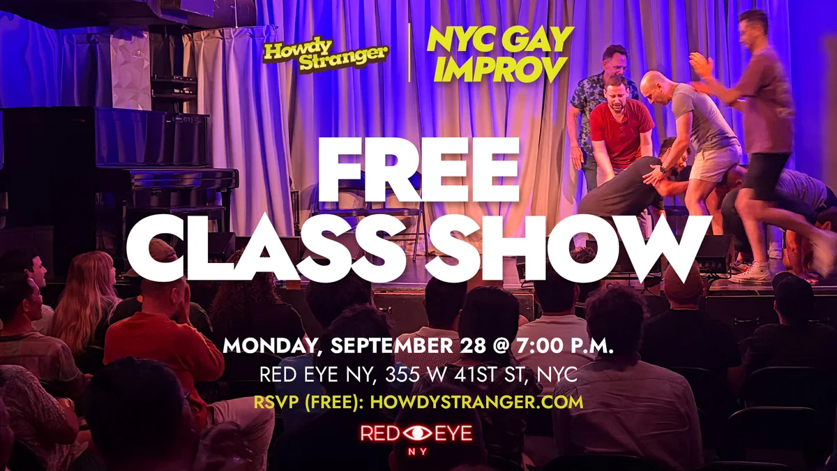 Poster for FREE NYC Gay Improv Class Show: Living Room