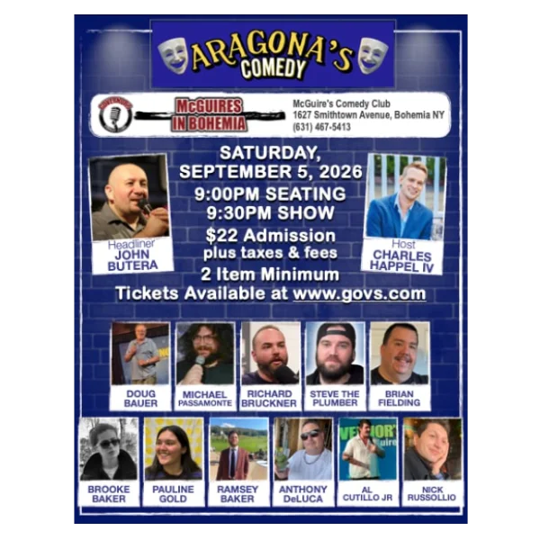 Poster for ARAGONA'S COMEDY - SATURDAY, 9/5 @ 9:30PM