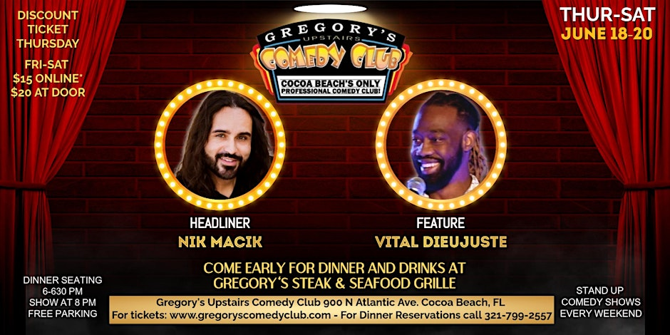 Poster for June 18-June 20 Gregory's Comedy Club