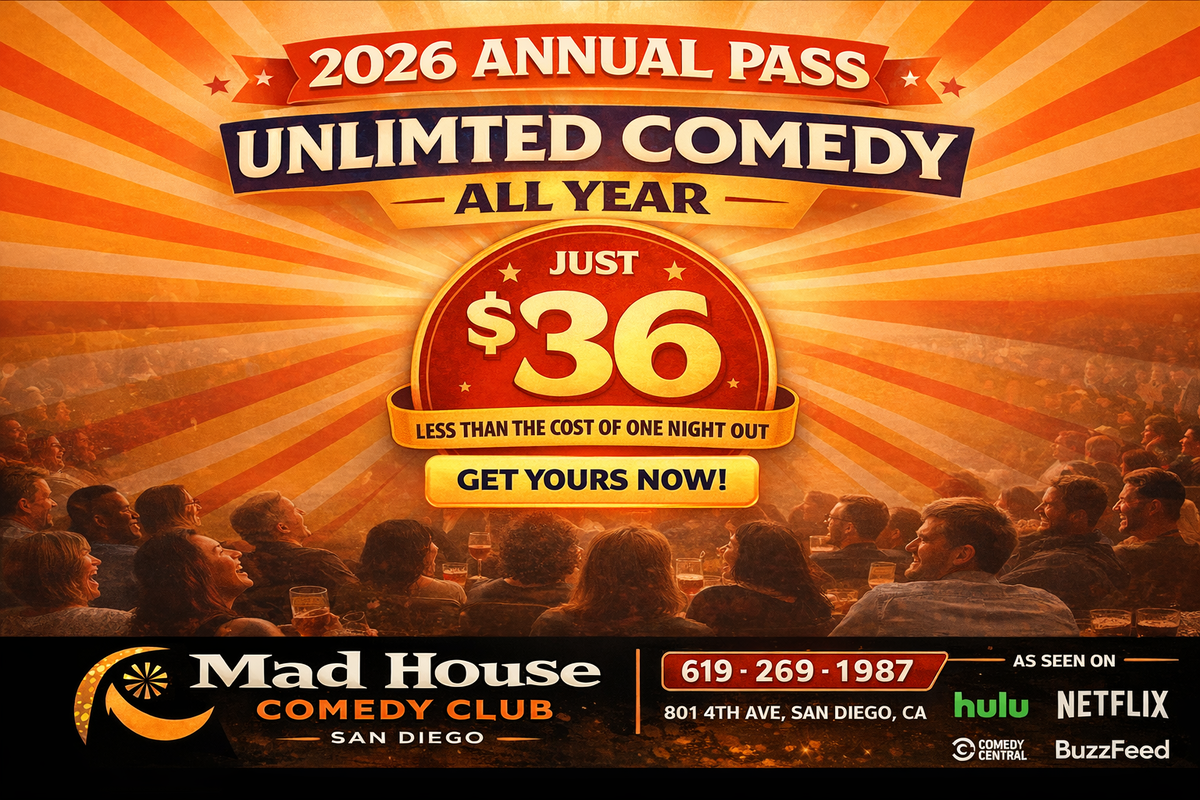 Poster for Purchase Page for the 2026 Mad House Comedy Club Annual Pass