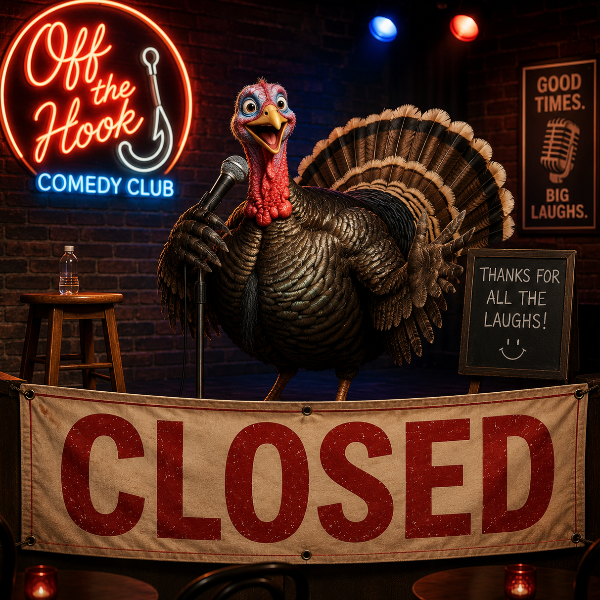 Poster for Off the Hook Comedy Club is Closed for Thanksgiving!