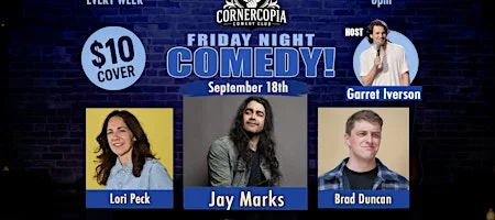 Poster for Friday night comedy featuring Jay Marks!