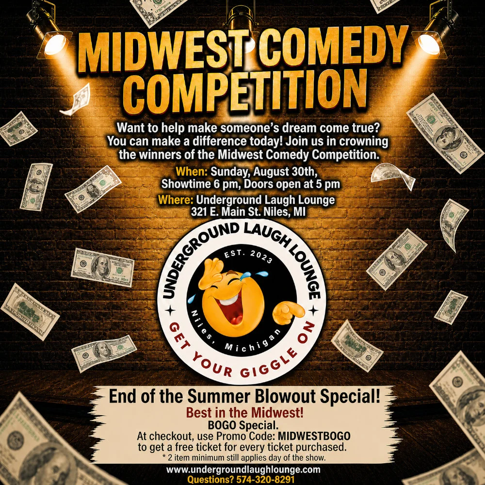 Poster for Midwest Comedy Competition (BOGO Tickets)