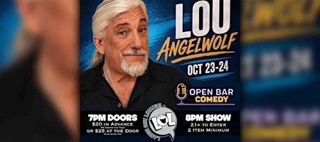 Poster for Lou Angelwolf from Open Bar Comedy!