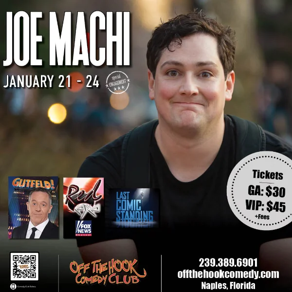 Poster for Comedian Joe Machi Live in Naples, Florida!