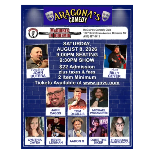 Poster for ARAGONA'S COMEDY - SPECIAL EVENT - SATURDAY, 8/8 @ 9:30PM