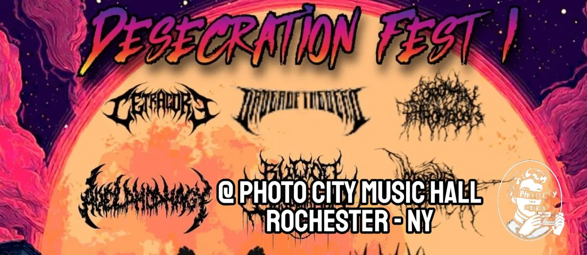 Poster for Desecration Fest I - Feat: Blood Desecration, Coronary Thrombosis, Order Of The Dead, Aterra, CrownDrop, Morgue Terror, Mental Anguish, & Adelphophagy