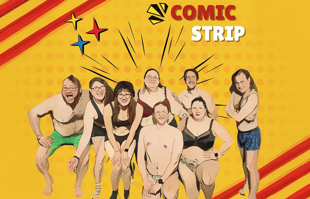 Poster for Shirts and Skins with Comic Strip and Friends