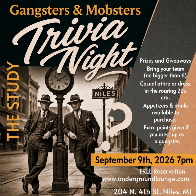 Poster for Gangster and Mobsters Trivia Night at The Study