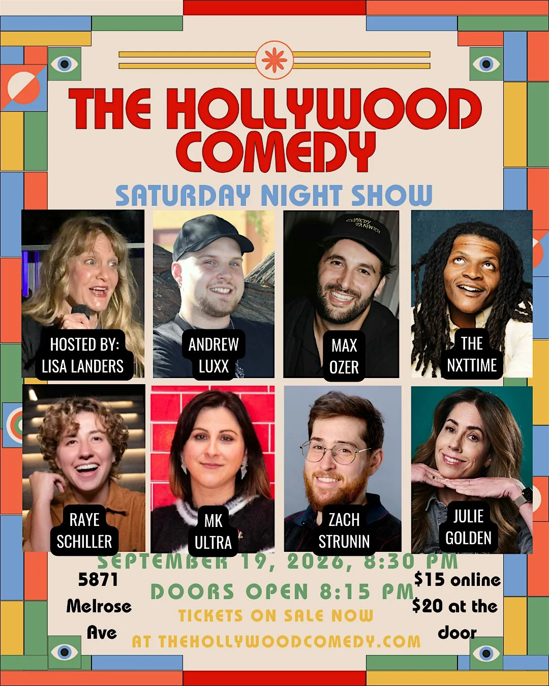 Poster for Saturday Night Standup Comedy Performance at The Hollywood Comedy