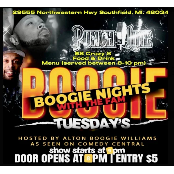 Poster for BOOGIE NIGHTS WITH THE FAM TUESDAY'S W/ ALTON "BOOGIE" WILLIAMS