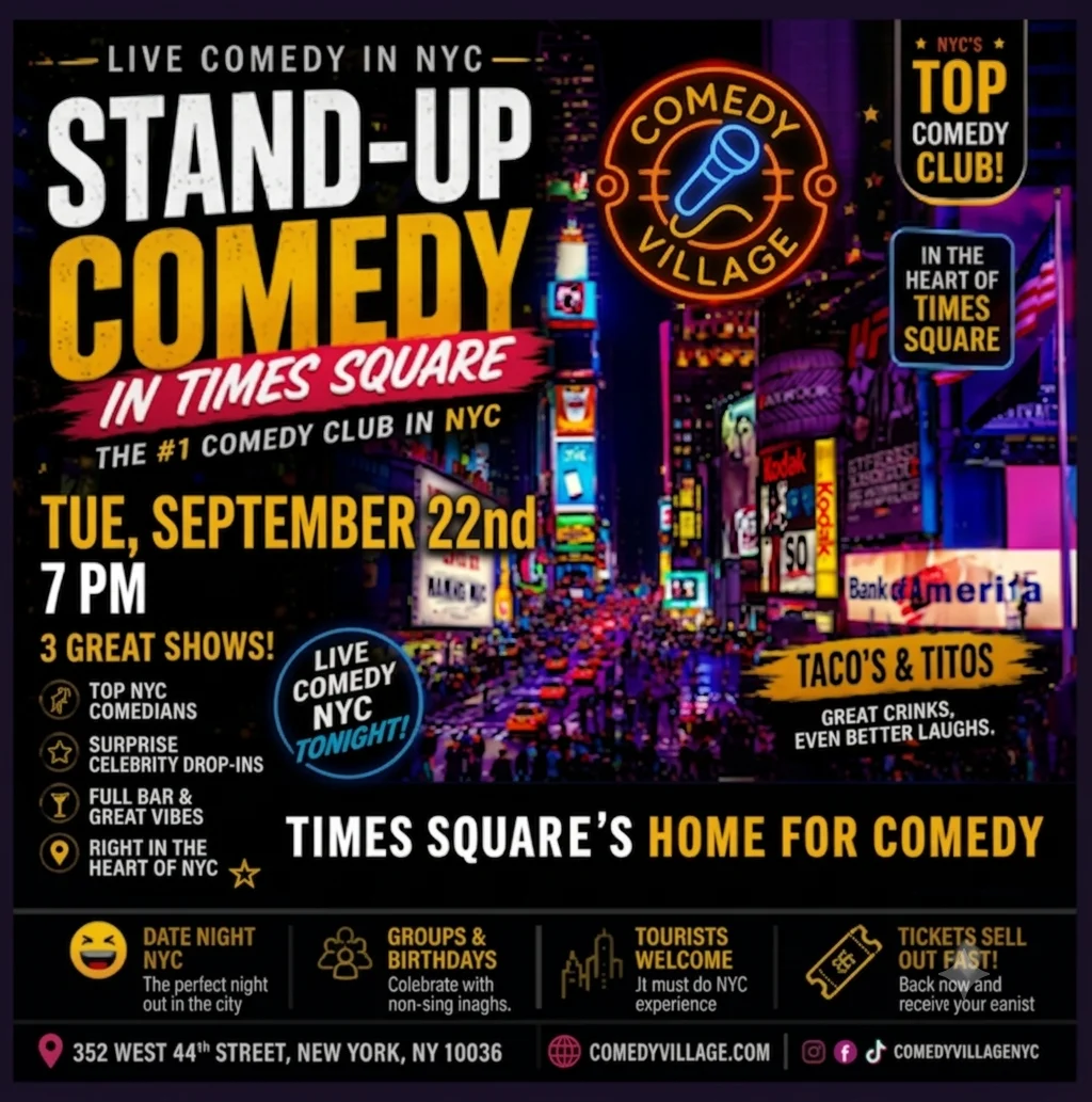 Poster for Times Square Comedy | Tue, September 22nd @7 PM
