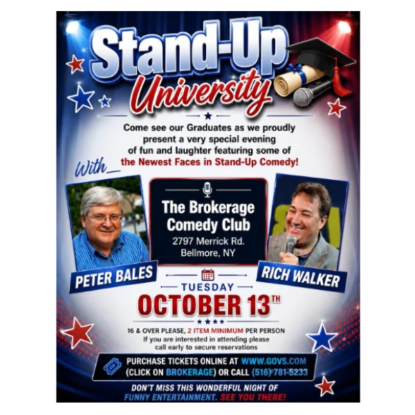 Poster for STAND-UP UNIVERSITY GRADUATION SHOW - TUESDAY, 10/13 @ 8:00PM