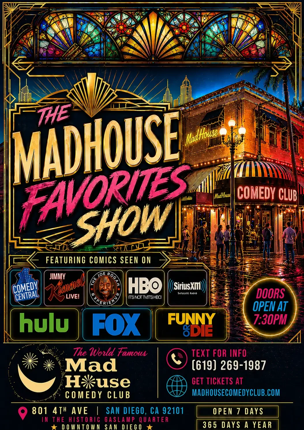 Poster for The Mad House Favorites Show starring Shane Bianche and another 7 hilarious stand up comedians all on one show!