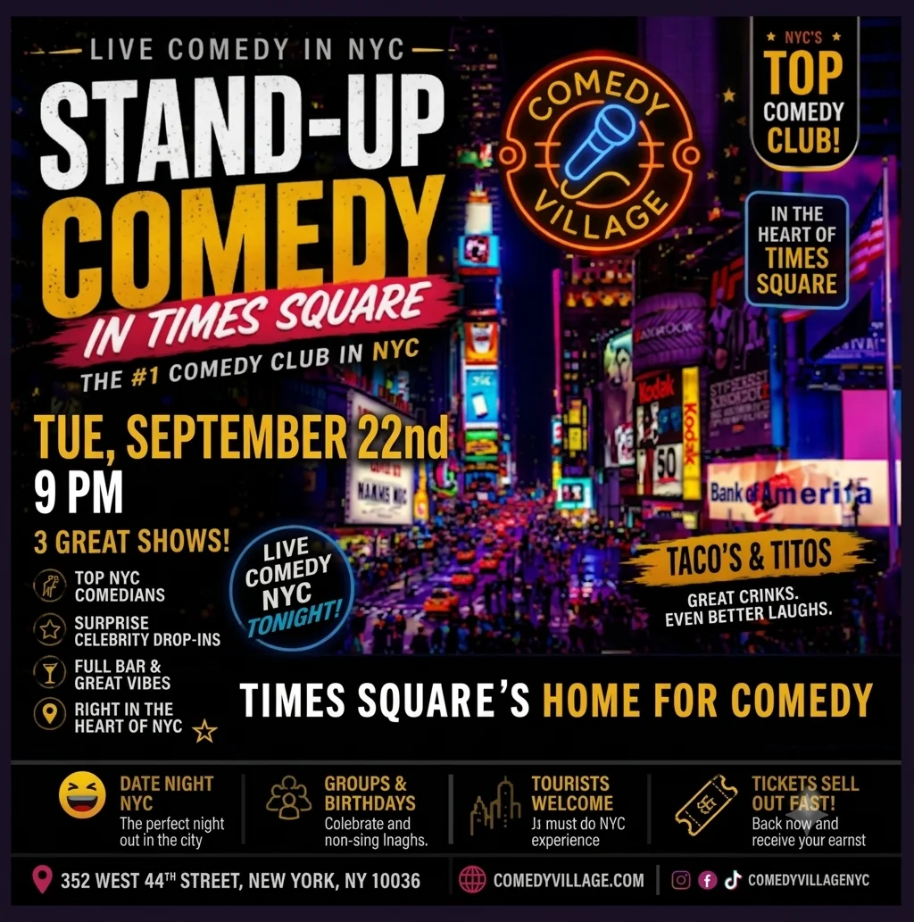 Poster for Times Square Comedy | Tue, September 22nd @9 PM