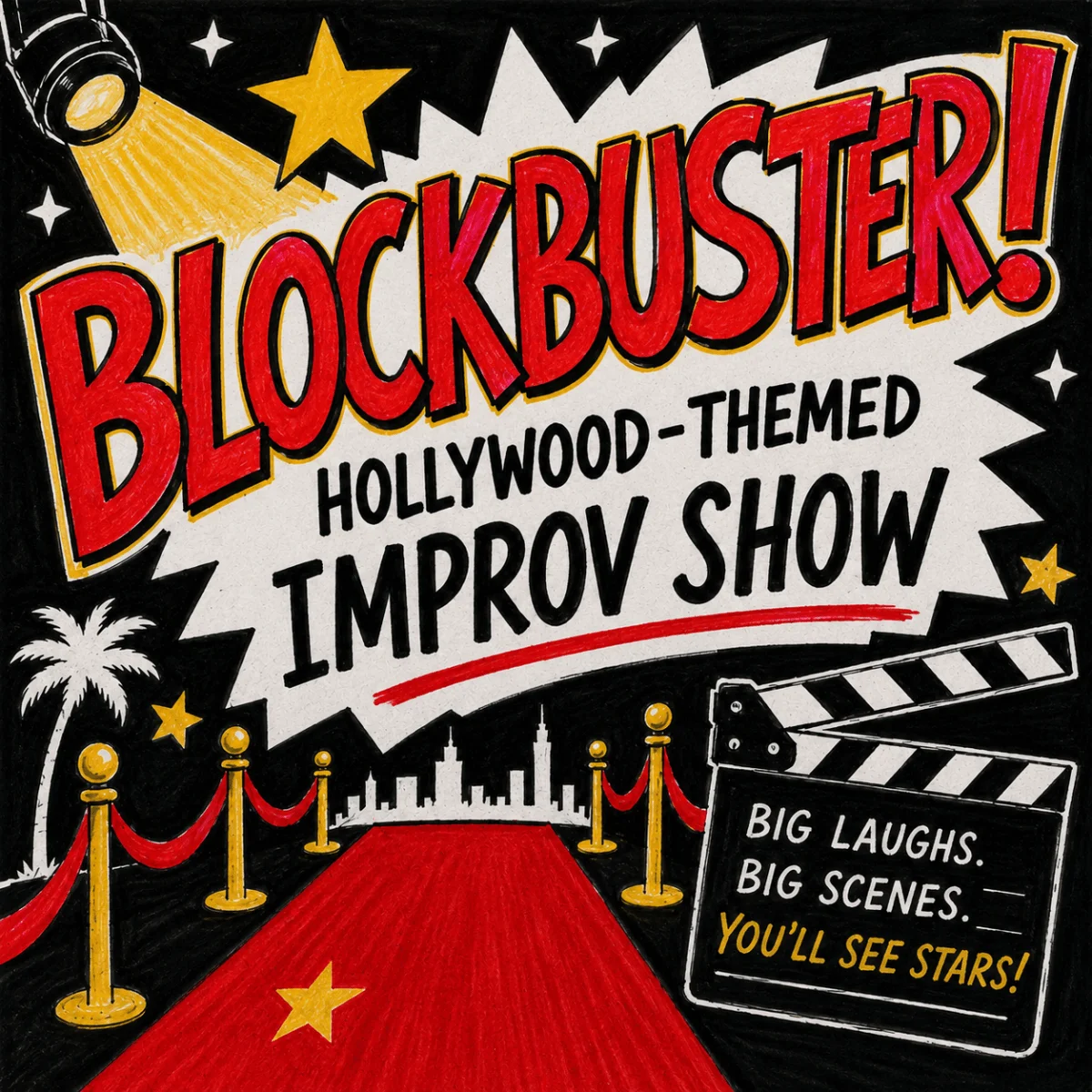 Poster for Blockbuster! Hollywood-themed Improv Show