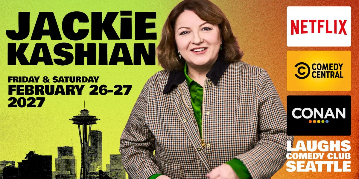 Poster for Comedy Show: Jackie Kashian Feb. 26th and 27th at Laughs Comedy- Seattle