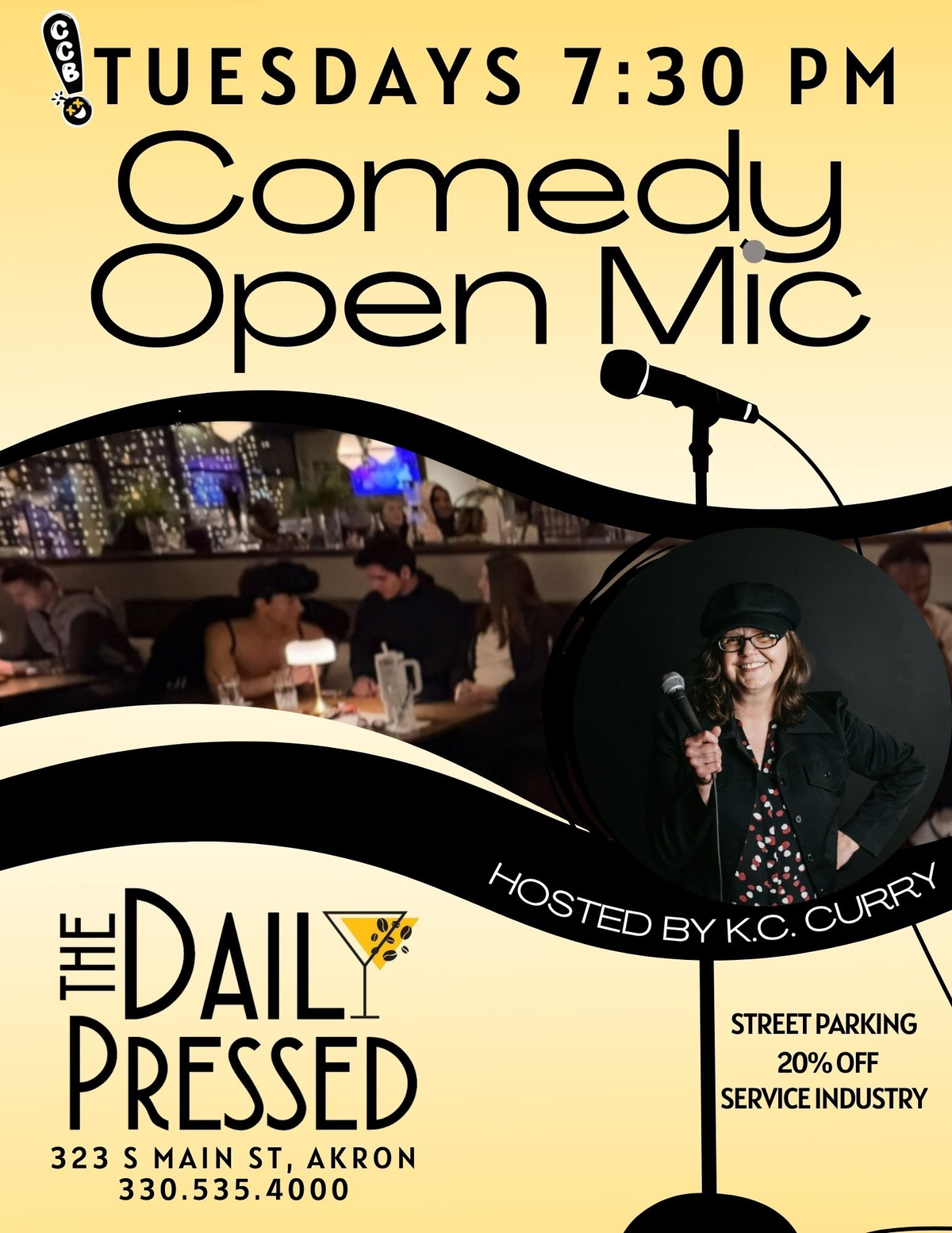 Poster for Comedy Open Mic at The Daily Pressed