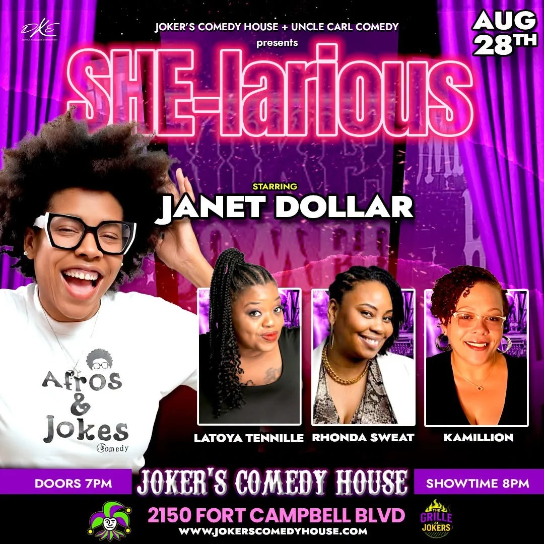 Poster for She-larious live, Headlining Janet Dollar