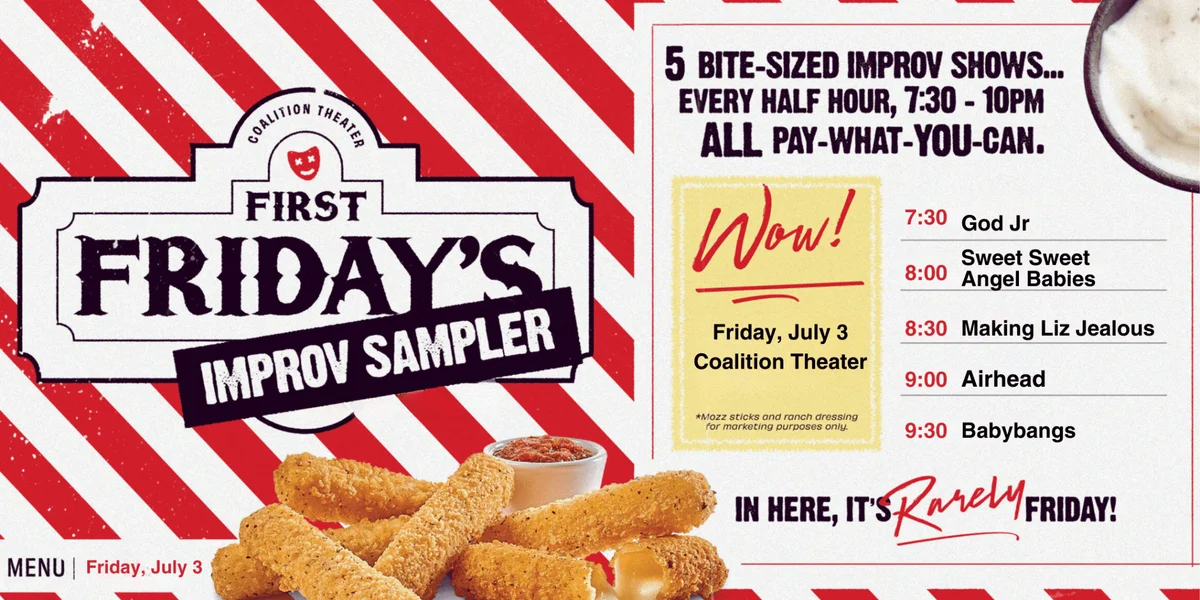 Poster for First Friday Improv Super Sampler!