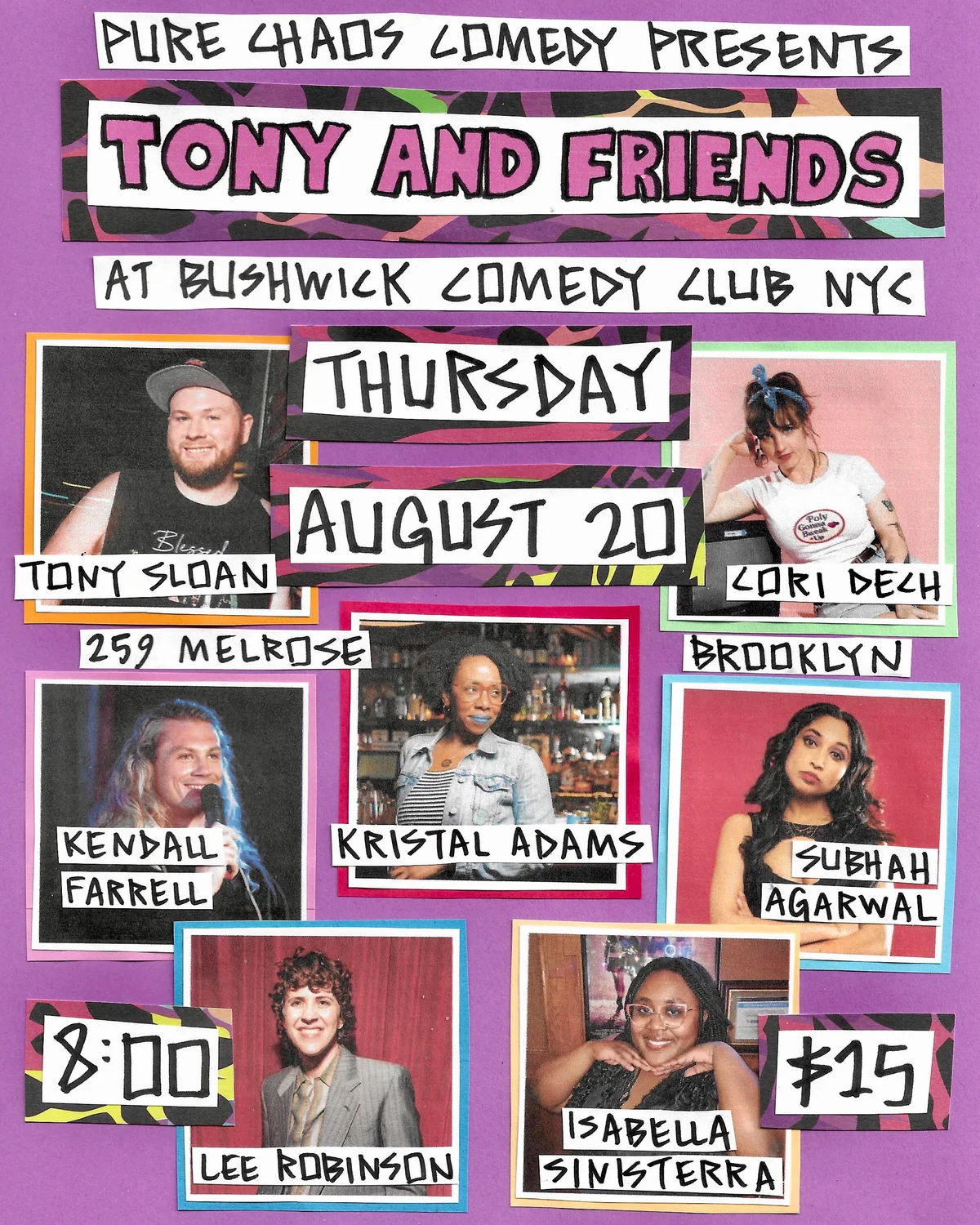 Poster for Pure Chaos Comedy Presents: Tony & Friends (8:00 PM)